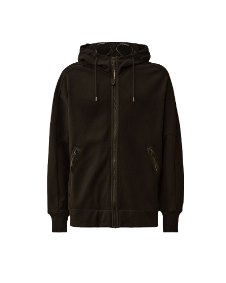 DIAGONAL RAISED FLEECE GOGGLE ZIPPED HOODED SWEATSHIRT
